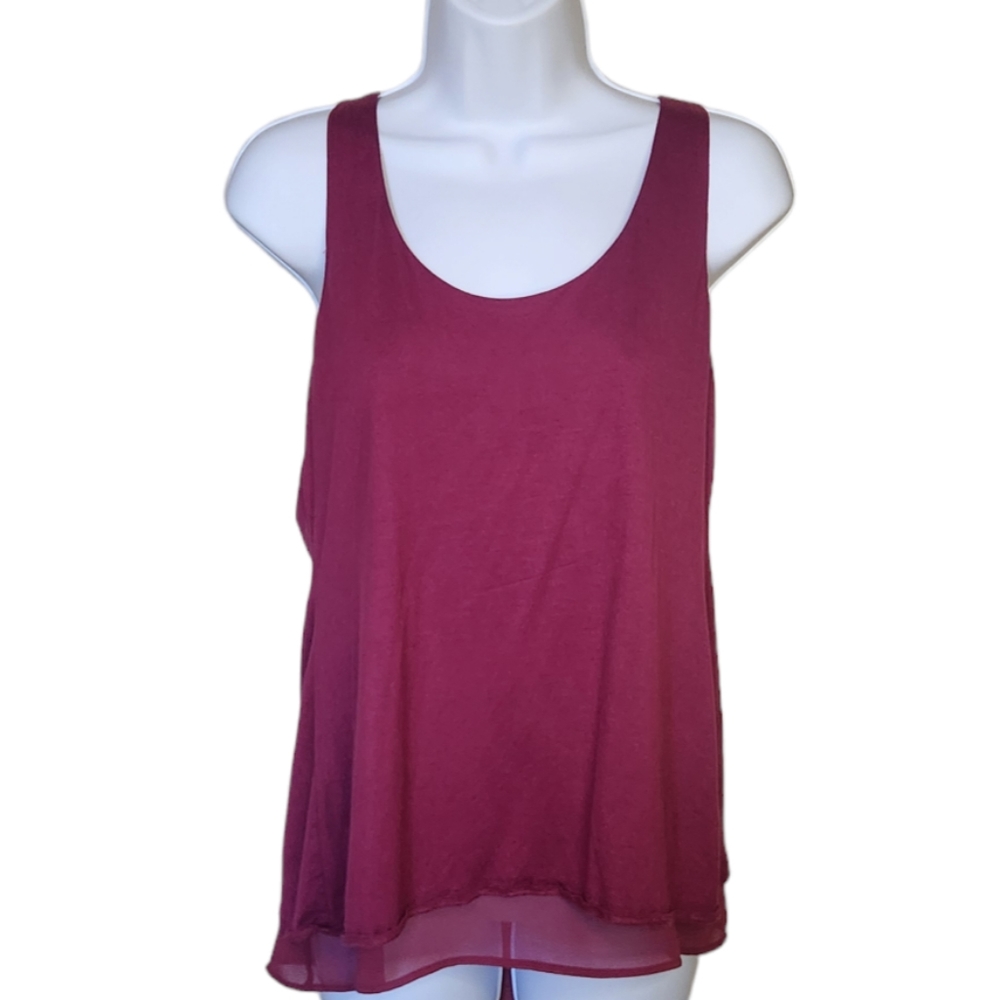 Loft Cranberry Layered Flowy Tank Sheer Size S